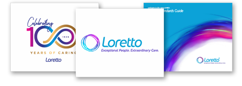 Loretto brand assets, Loretto logo, 100 year logo, loretto brand guidelines
